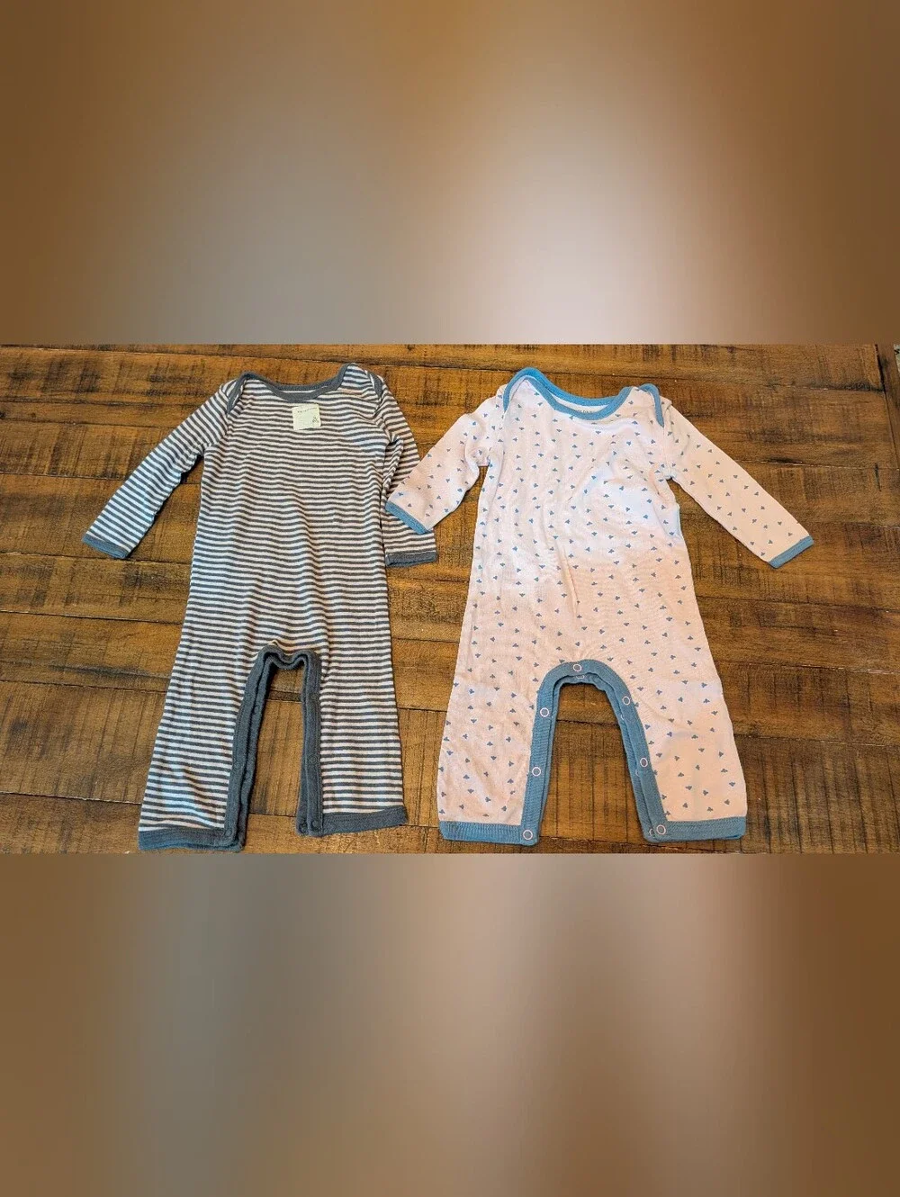 Burt's Bees Baby Blue & Gray Cotton Footie Two-Pack